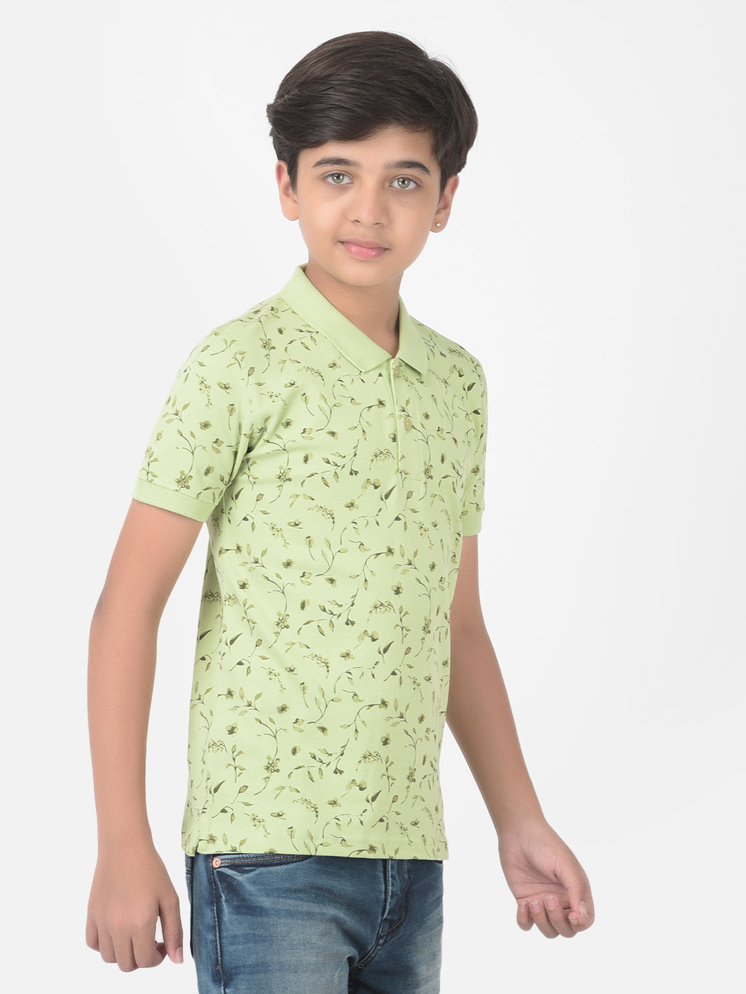 Green Floral Printed Polo T-shirt - Boys T-Shirts