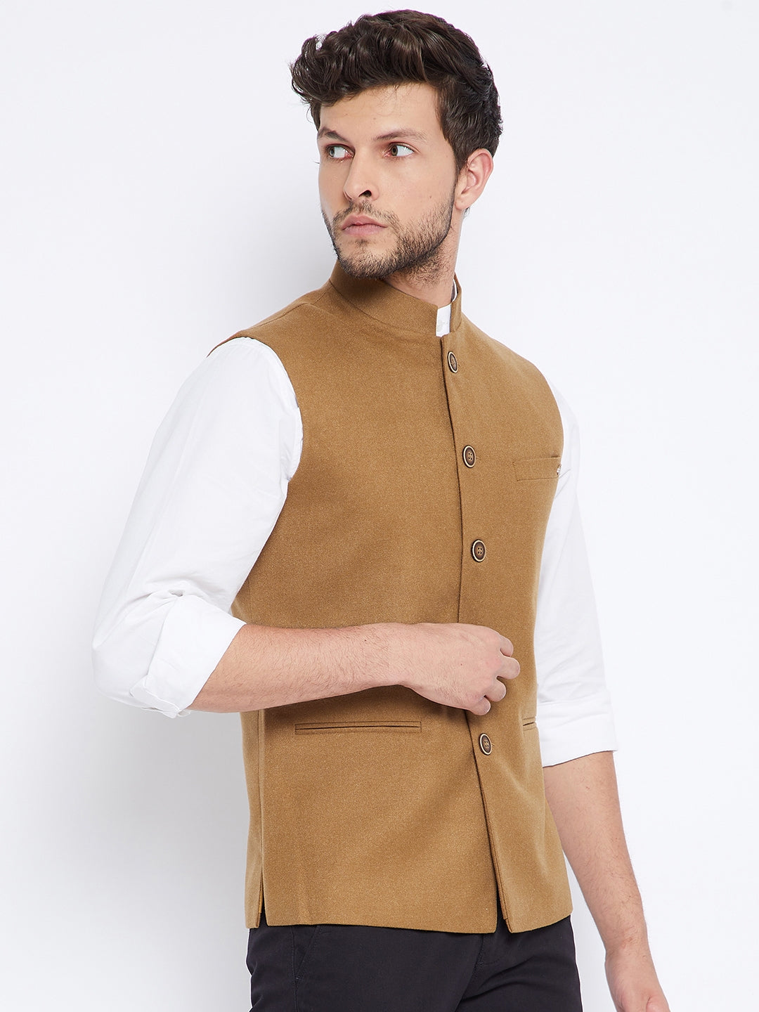 Brown Solid Waist Coat-Mens Waist Coat-Crimsoune Club