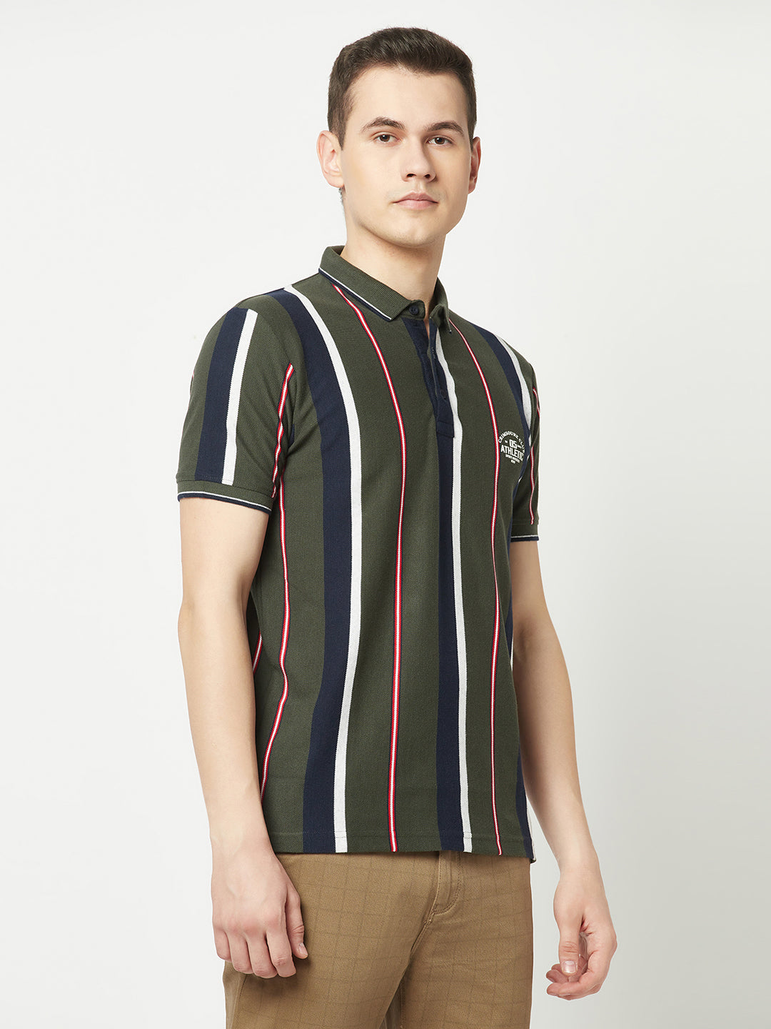  Forest Green Striped Polo T-Shirt