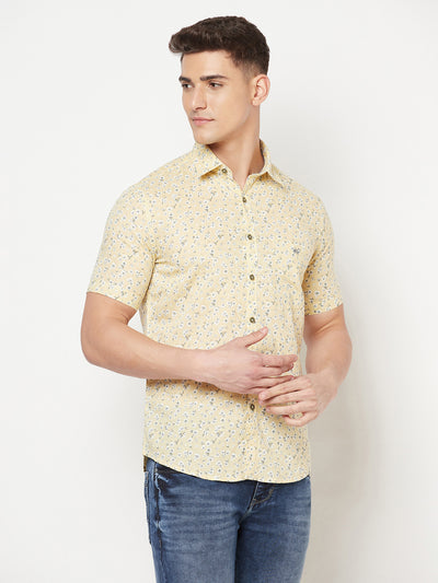Beige Floral Linen Shirt - Men Shirts