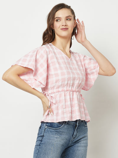 Light Pink Checked Empire Top-Women Tops-Crimsoune Club