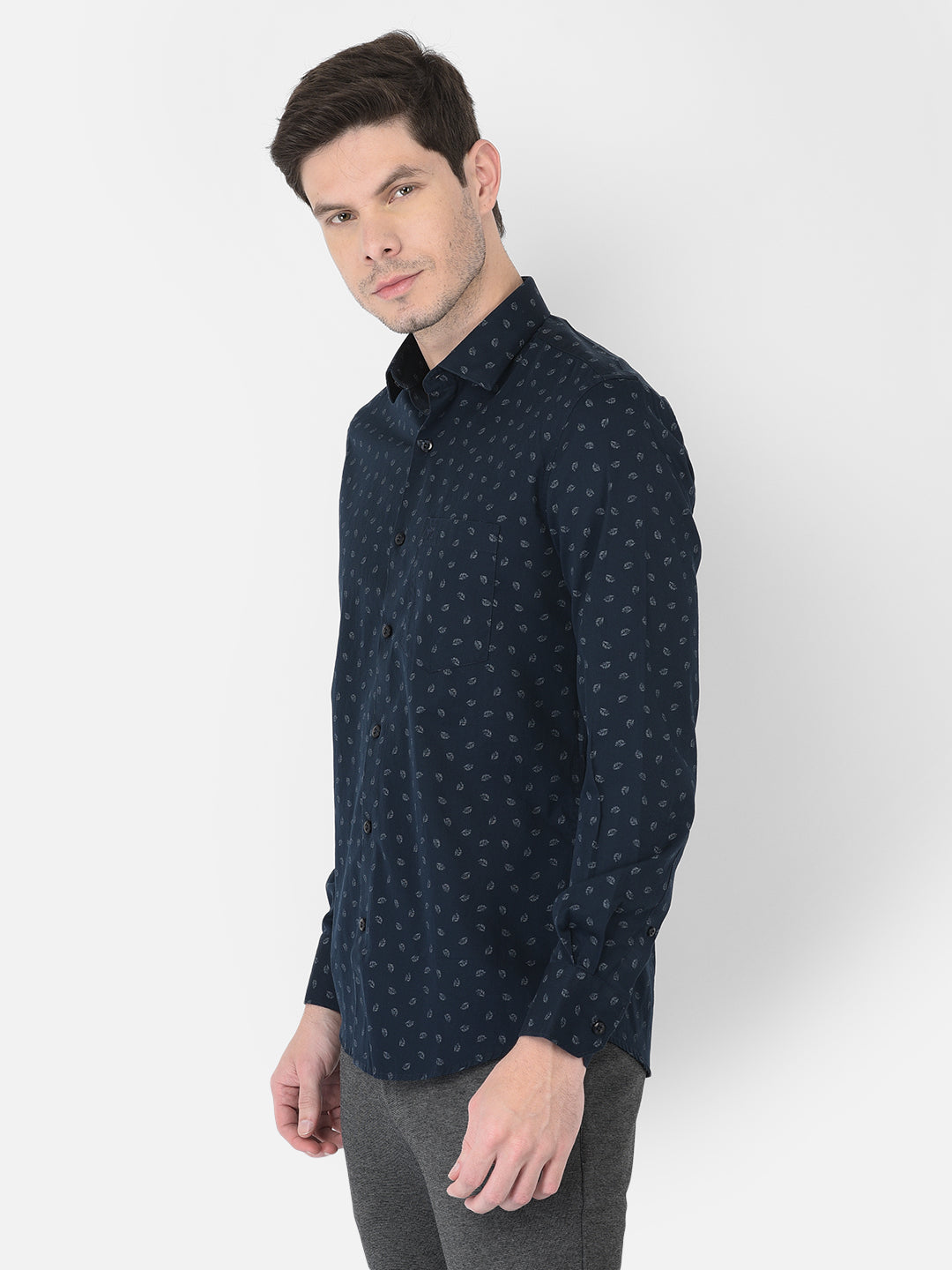 Navy Blue Floral Printed Shirt - Men Shirts