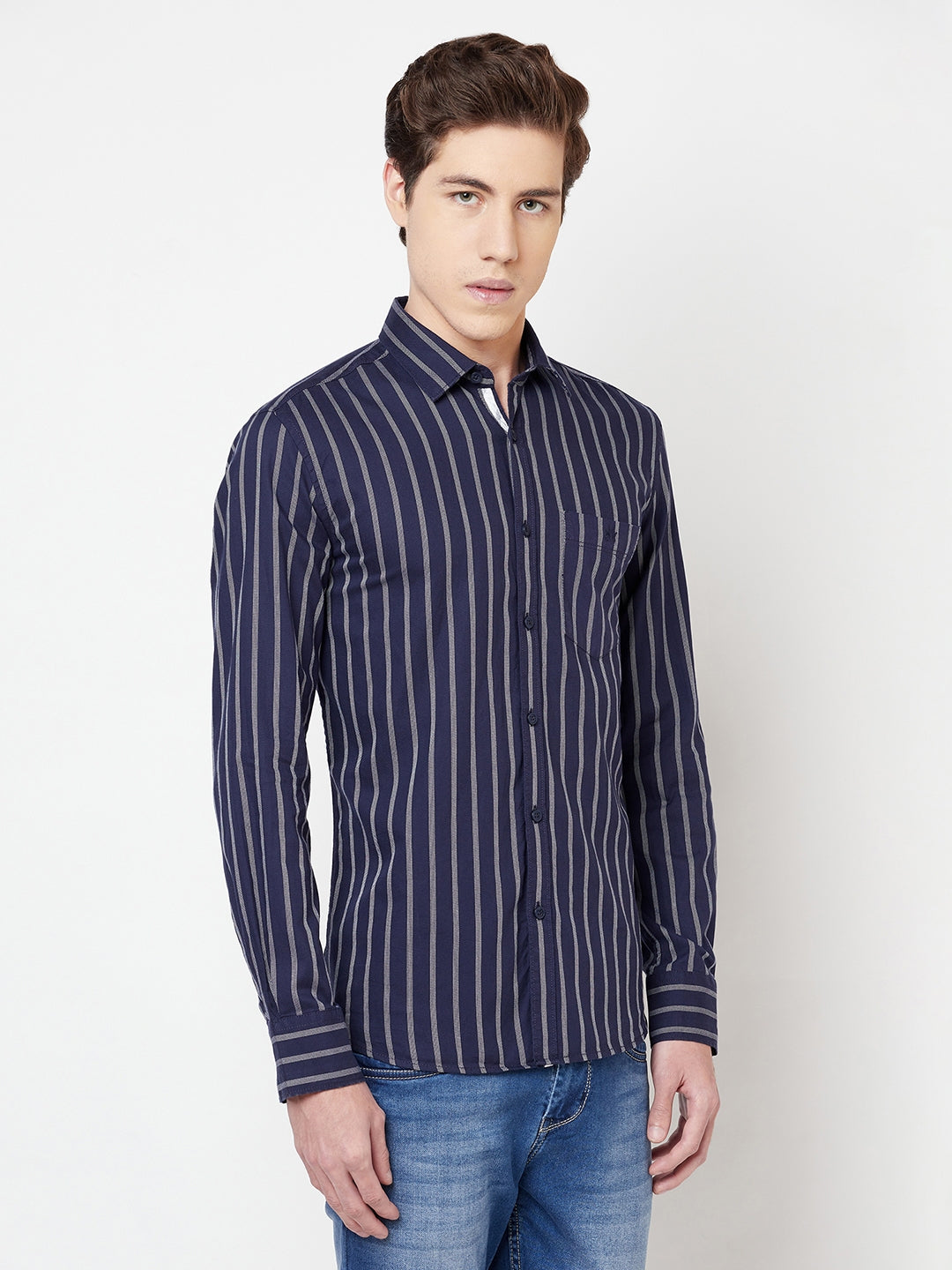 Navy Blue Striped Shirt - Men Shirts