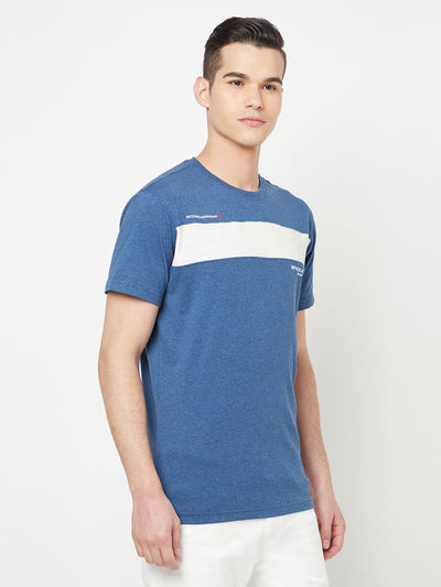 Blue Colourblocked Round Neck T-Shirt - Men T-Shirts