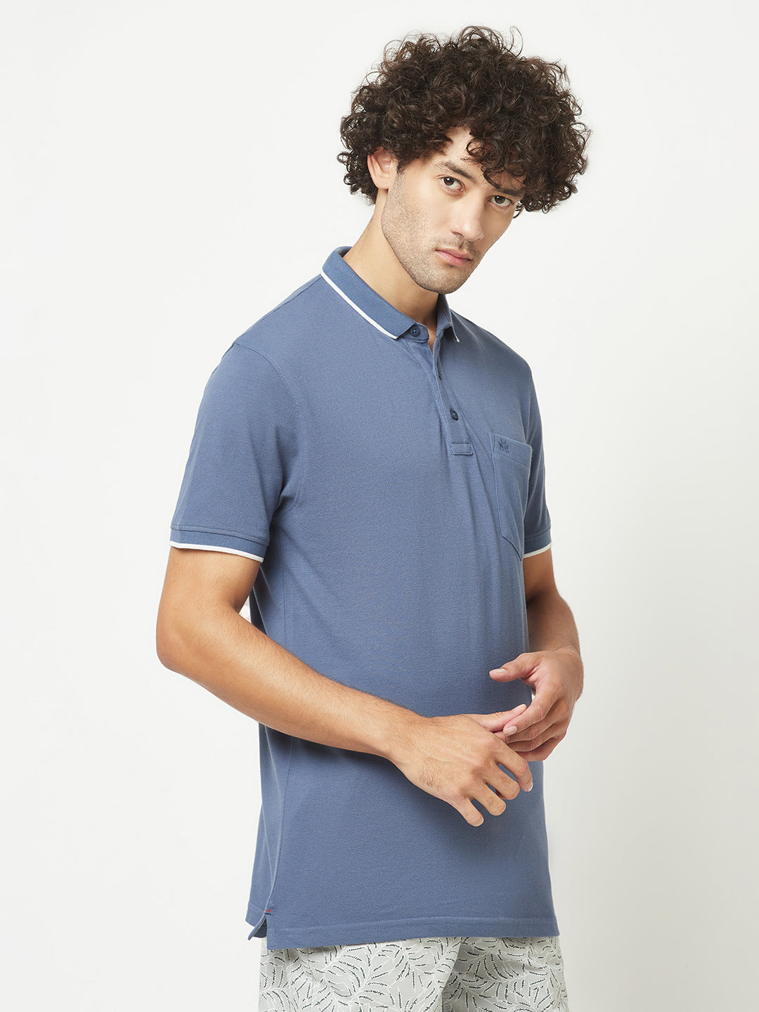  Dusty Blue Minimal Polo T-Shirt