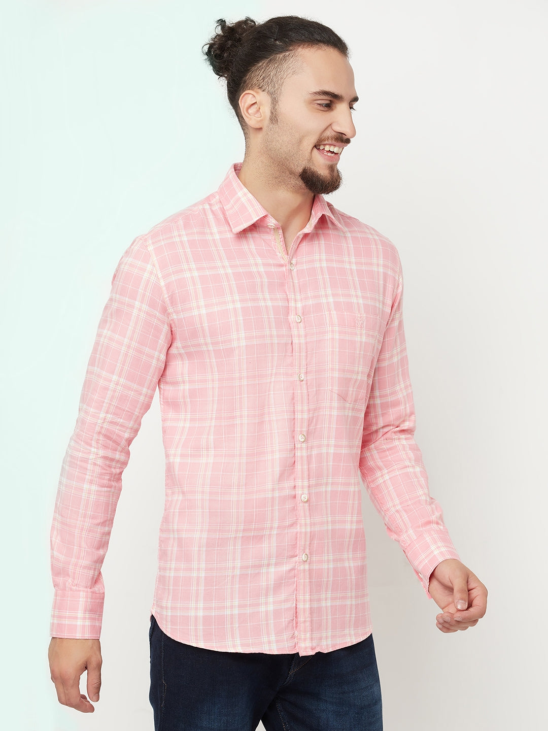 Pink Checked Casual Shirt - Men Shirts