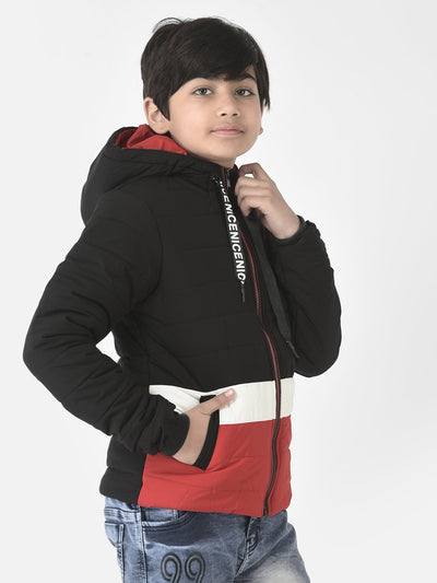  Black Colour-Blocked Hooded Jacket