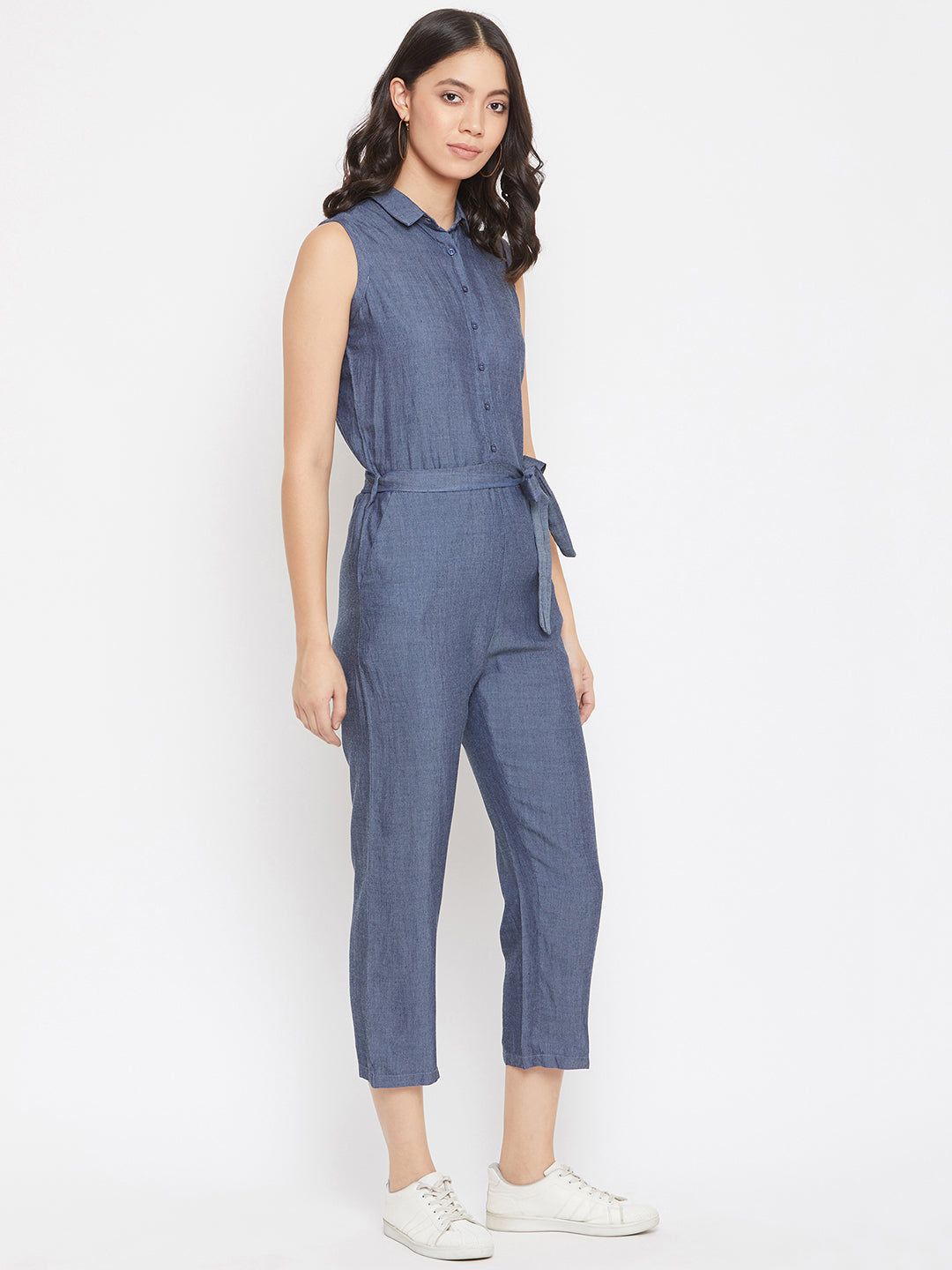 Sleeveless Denim Button up jumpsuit - Women Jumpsuits