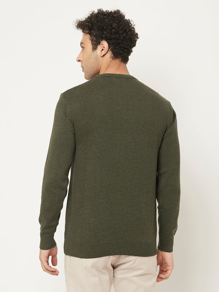 Army Green Sweater in Self Design Pattern-Men Sweaters-Crimsoune Club
