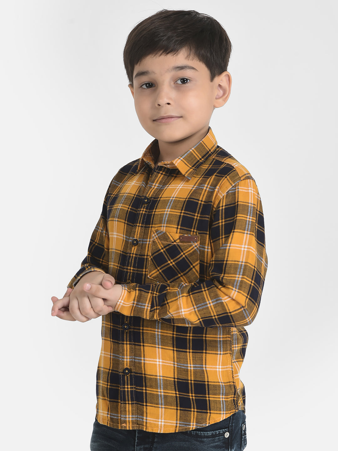 Mustard Yellow Checked Shirt-Boys Shirts-Crimsoune Club