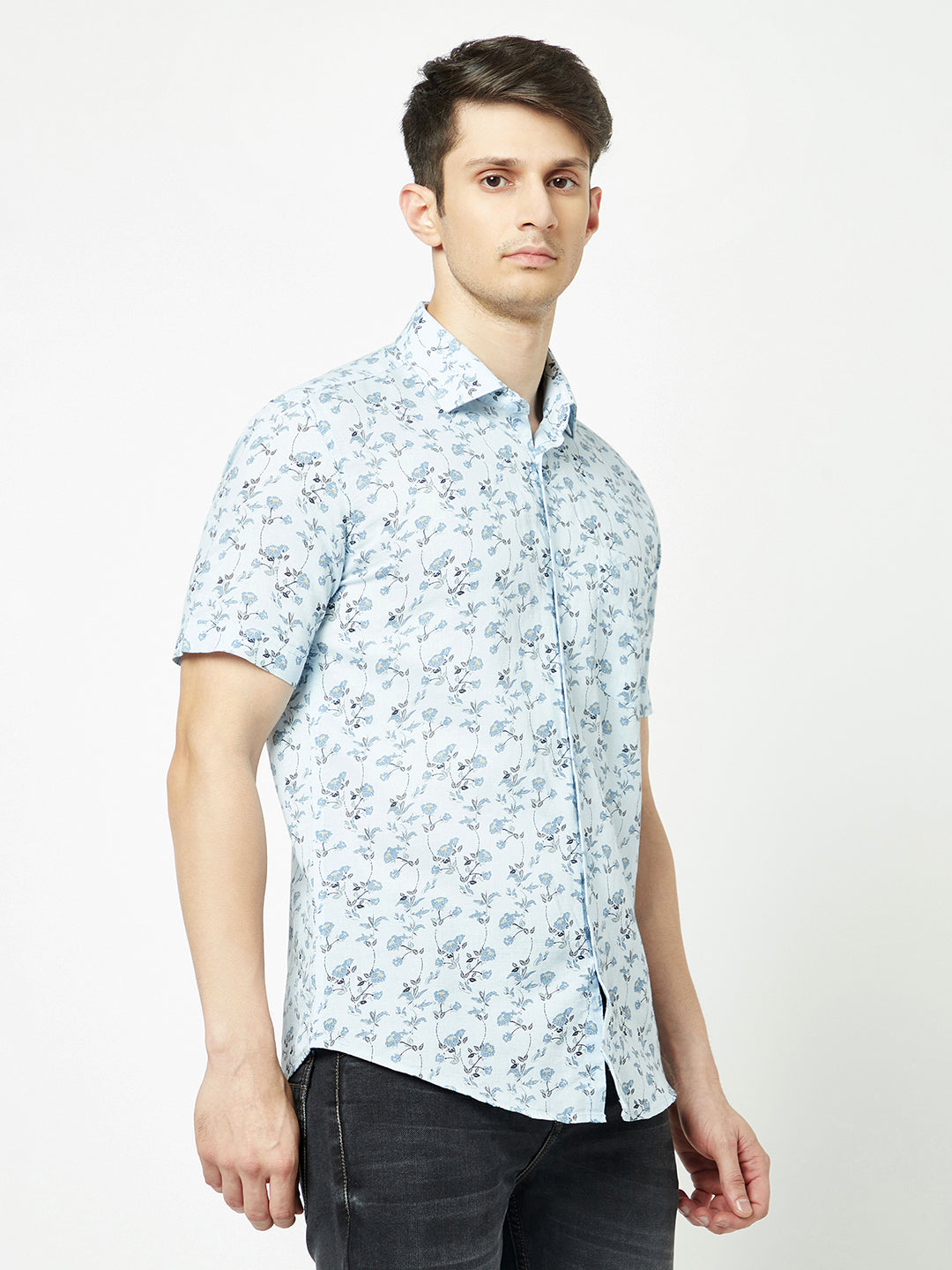  Sky Blue Floral Shirt