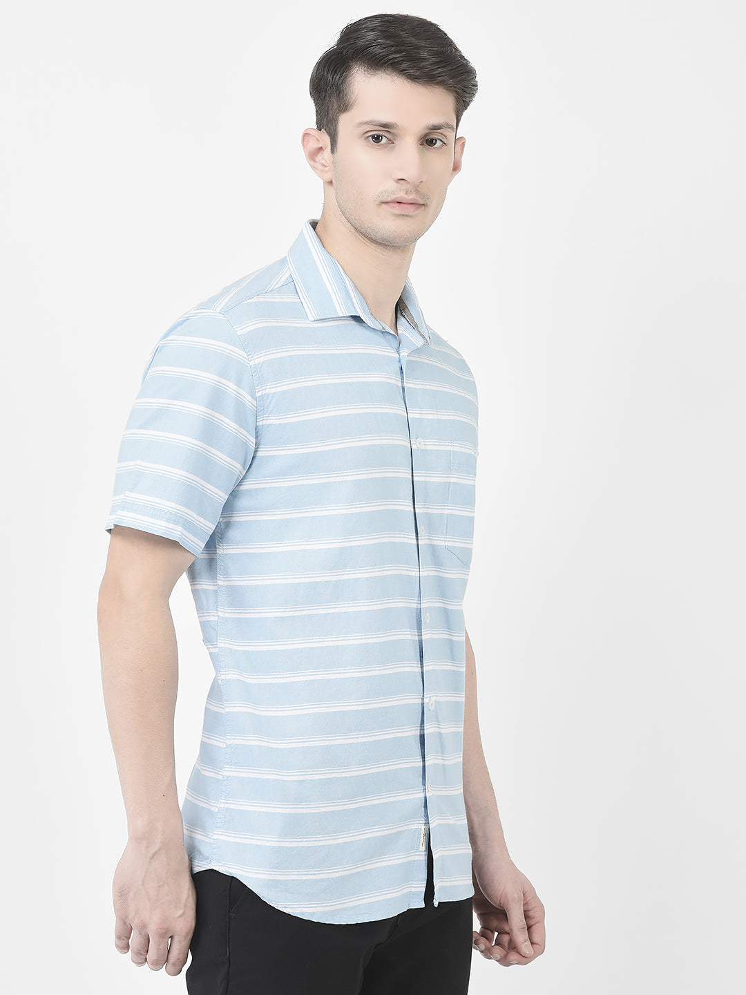 Sky Blue Horizontal Stripe Shirt-Men Shirts-Crimsoune Club