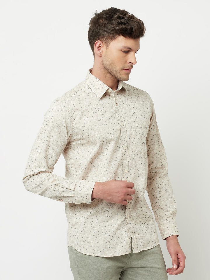 Beige Floral Printed Shirt-Men Shirts-Crimsoune Club