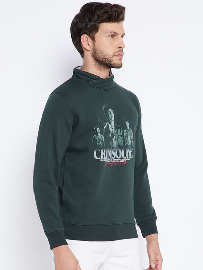 Green Printed High Neck Sweatshirt - Men Sweatshirts