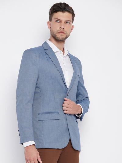 Blue Notched Lapel Blazer - Men Blazers