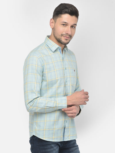 Blue Checked Spread Collar Shirt - Men Shirts