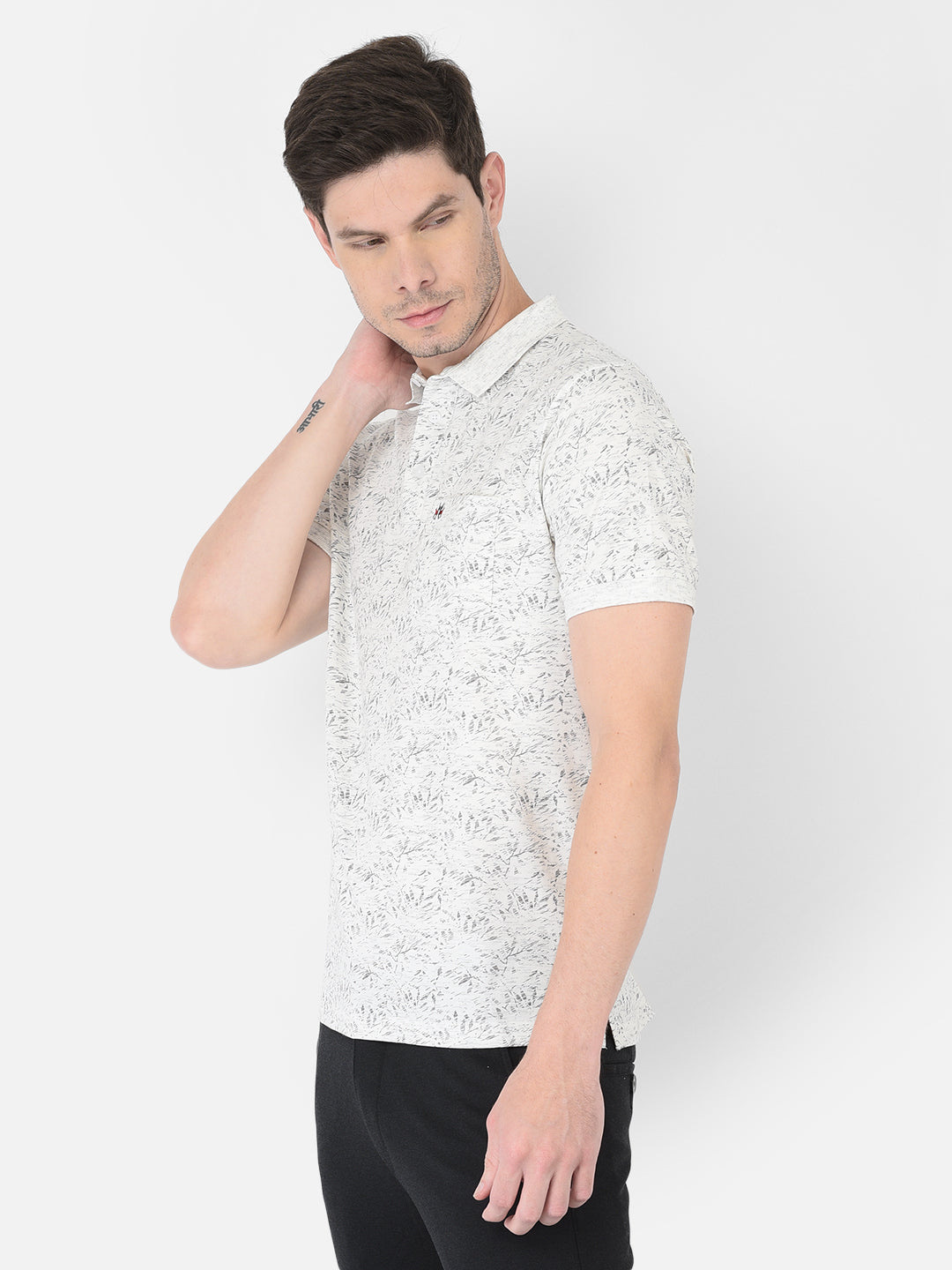 White Floral Printed Polo T-Shirt - Men T-Shirts