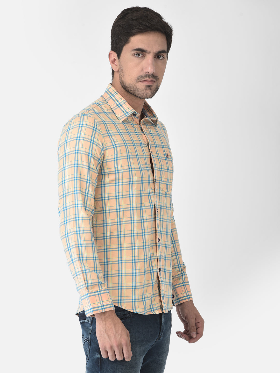 Peach Tartan Checked Shirt - Men Shirts