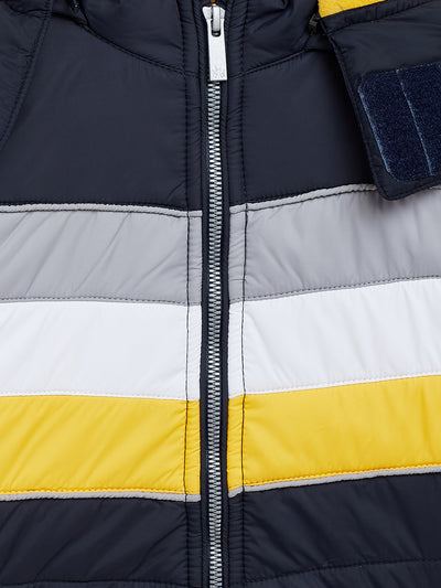 Navy Blue Colorblocked Detachable Hood Jacket - Boys Jacket