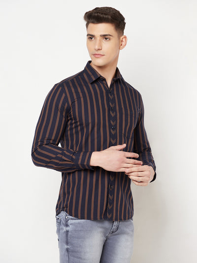 Navy Blue Striped Shirt - Men Shirts
