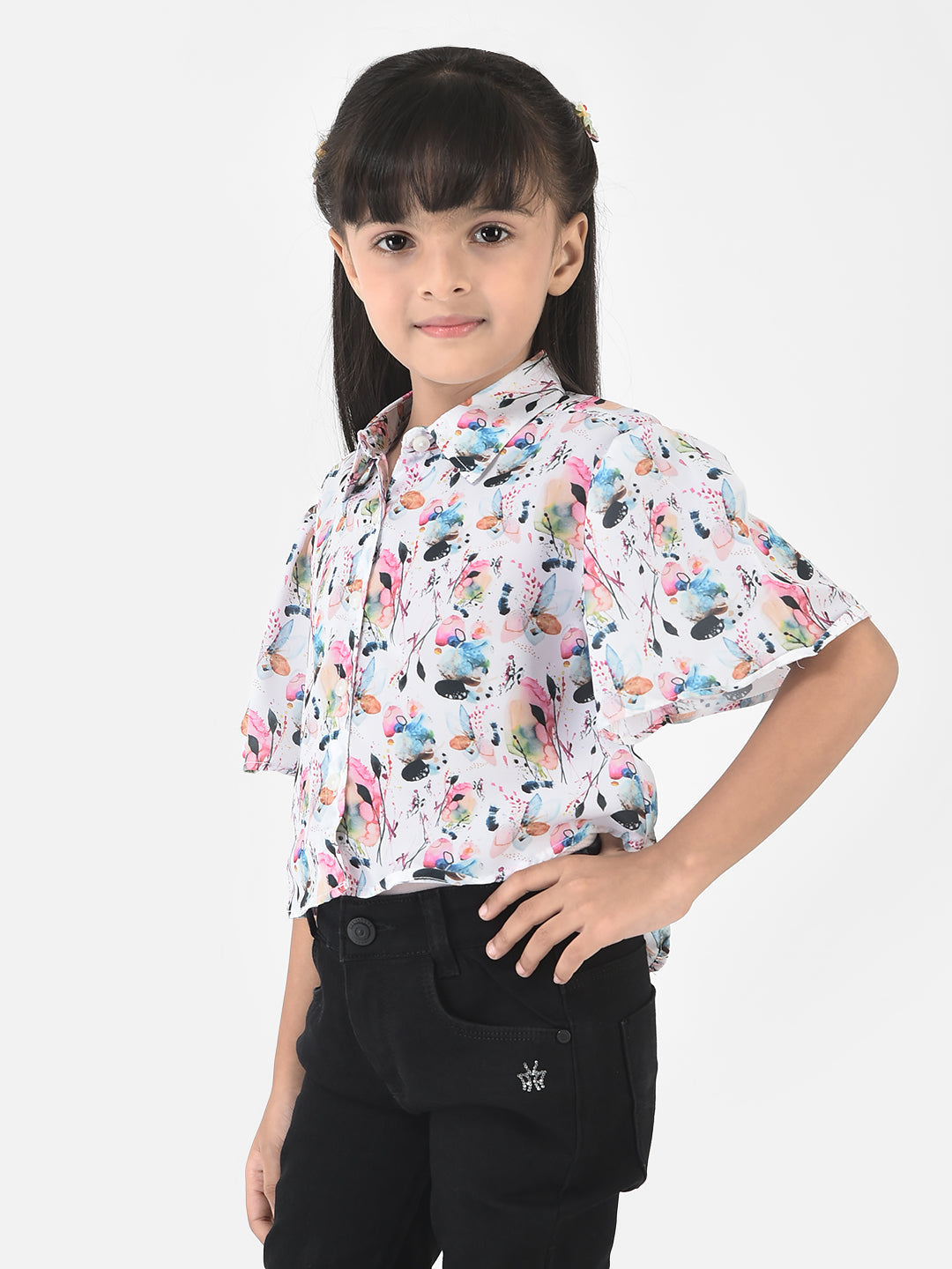 Floral Top with Flared Sleeves