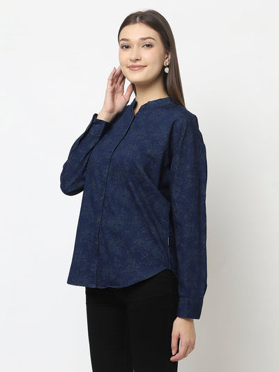 Denim Shirt with Floral Print