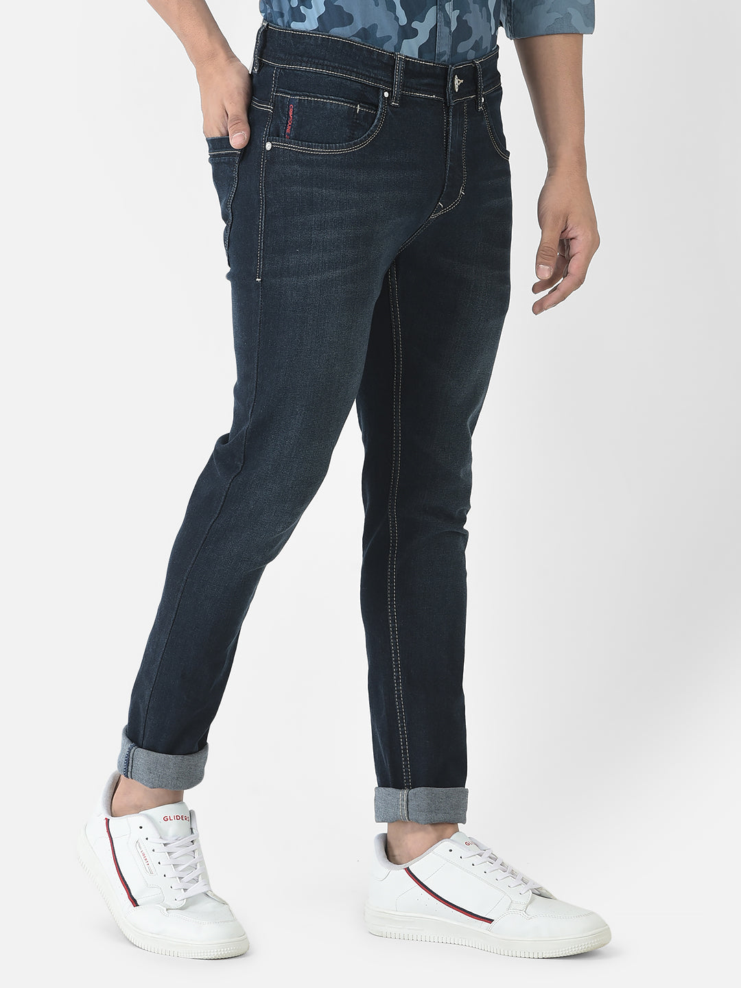  Dark Blue Jeans with Light Wash Effect 