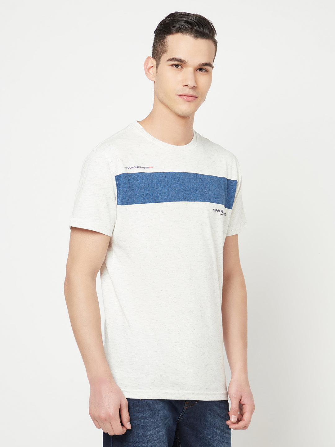 White Colourblocked Round Neck T-Shirt - Men T-Shirts