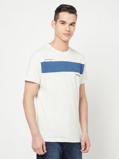 White Colourblocked Round Neck T-Shirt - Men T-Shirts