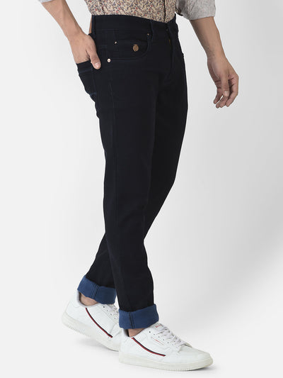  Navy Blue Jeans with Logo Embellishment 