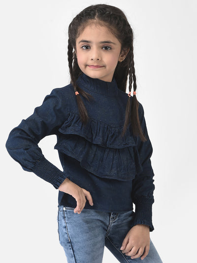  Navy Blue Top with Frill Detail