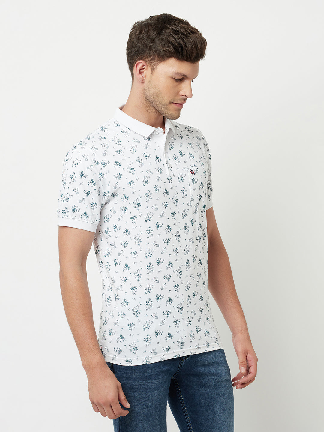 White Floral Printed Polo T Shirt Crimsoune Club Freeshipping COD