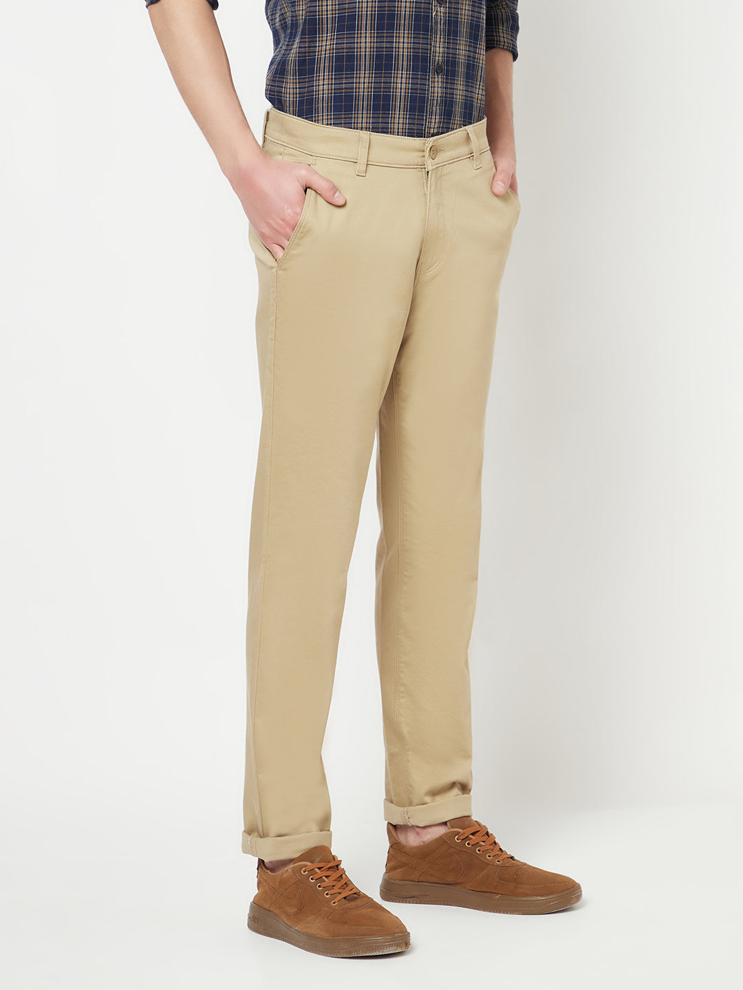 Beige Casual Trousers - Men Trousers