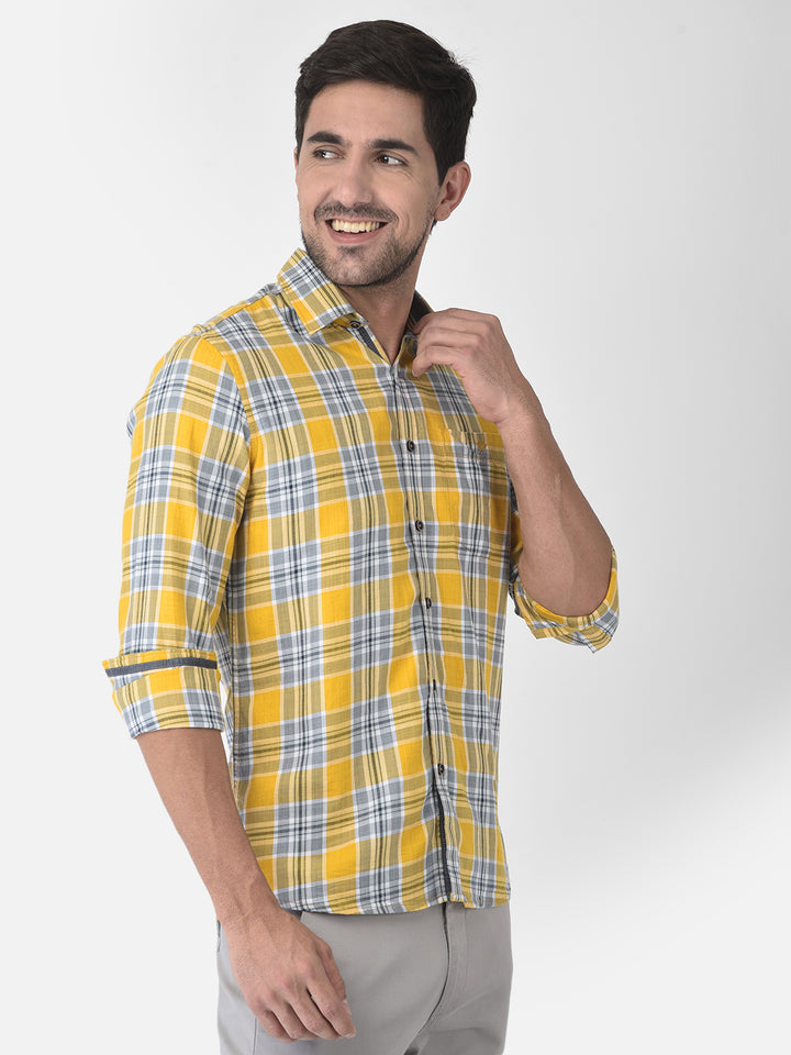 Yellow Tartan Checked Shirt - Men Shirts