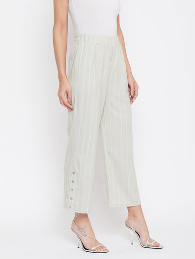 Grey Striped Parallel Trousers - Women Trousers