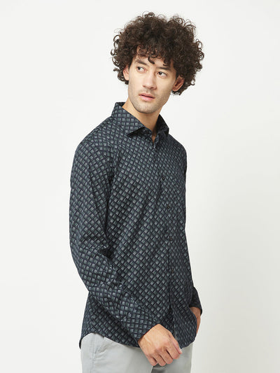  Geometric Print Navy Blue Shirt