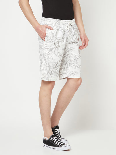 White Floral Printed Shorts - Men Shorts