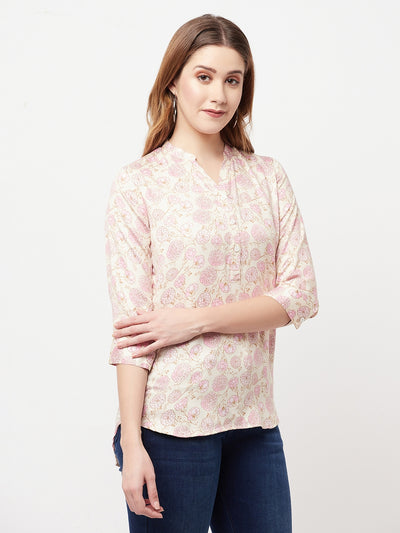 Cream Floral Printed Top - Women Tops