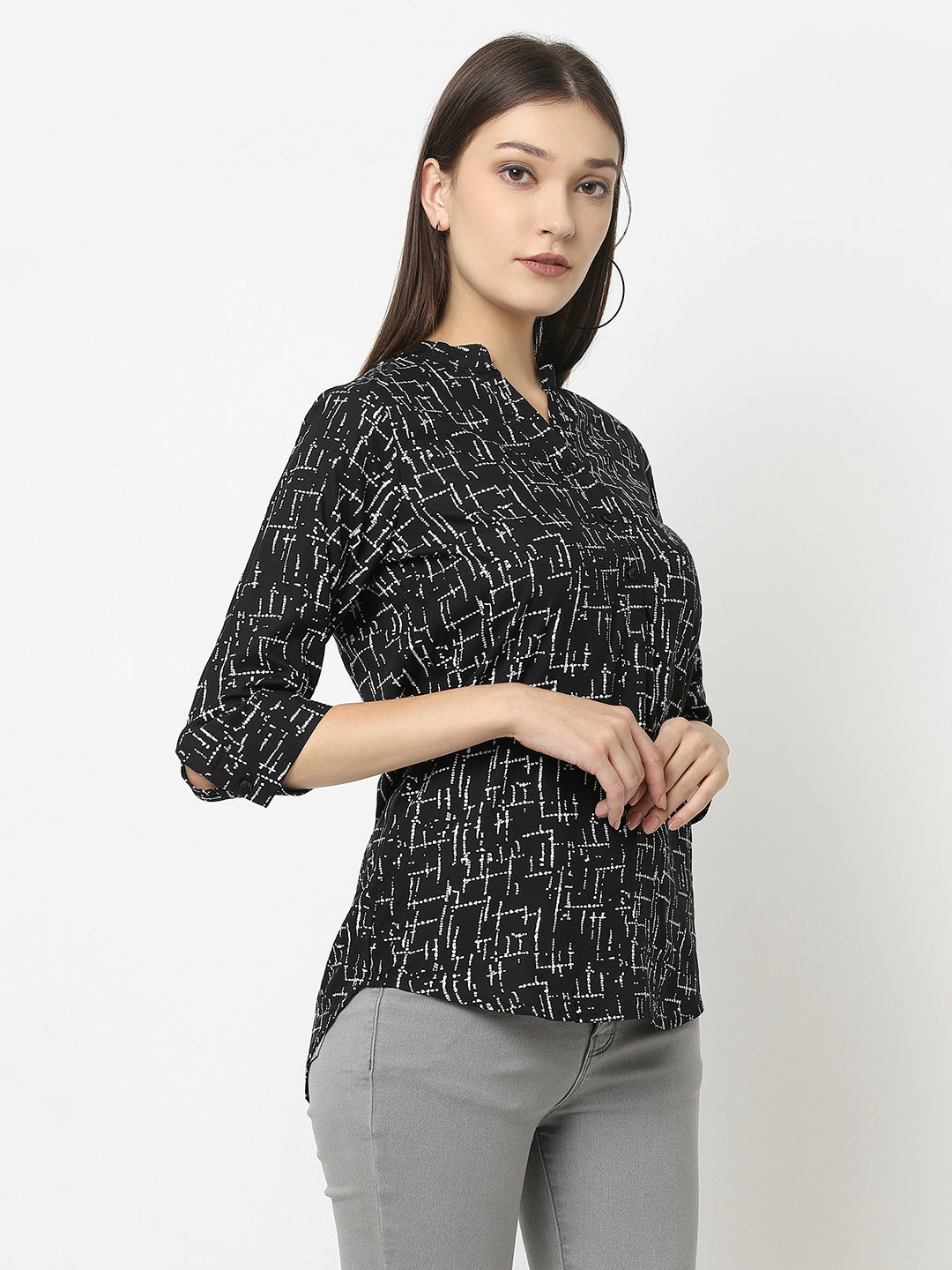 Black Abstract Print Top in Lyocell