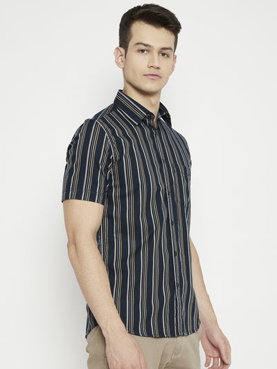 Navy Blue Striped Slim Fit shirt - Men Shirts