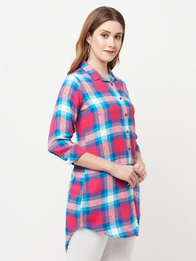 Pink Checked Longline Shirt - Women Shirts