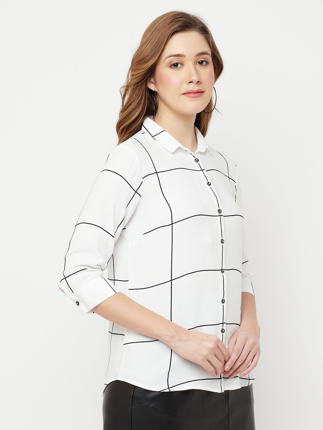 White Checked Casual Shirt - Women Shirts