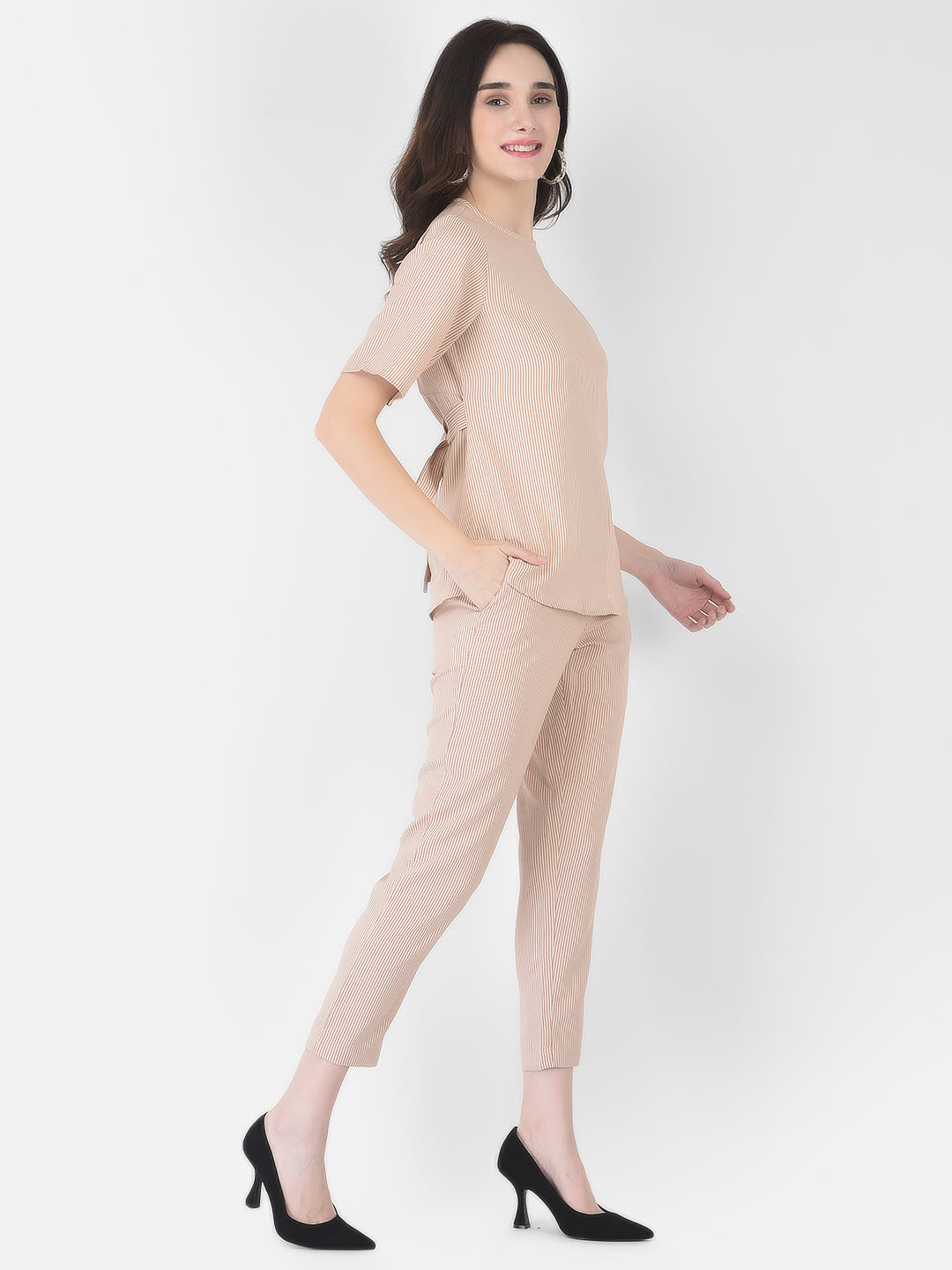 Beige Striped Co-Ord Set - Women Co-ord Sets