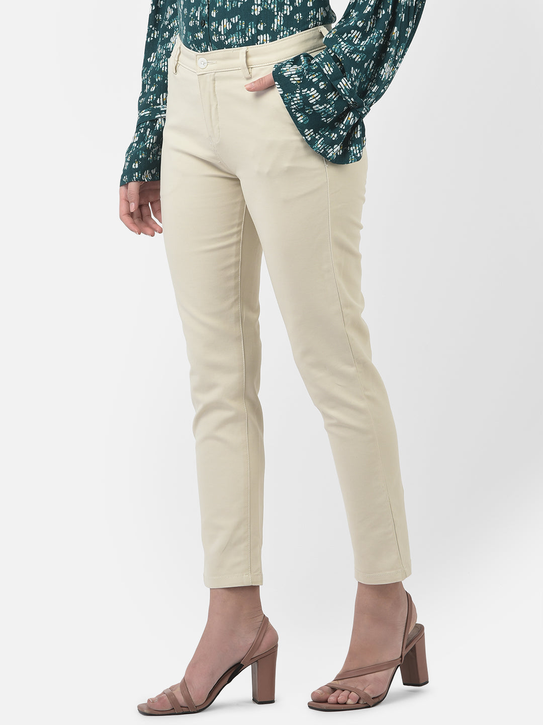 Cream Formal Trousers-Women Trousers-Crimsoune Club