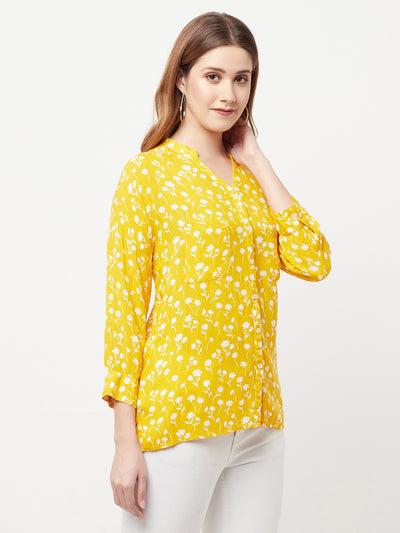 Yellow Floral Printed V-Neck Shirt - Women Shirts