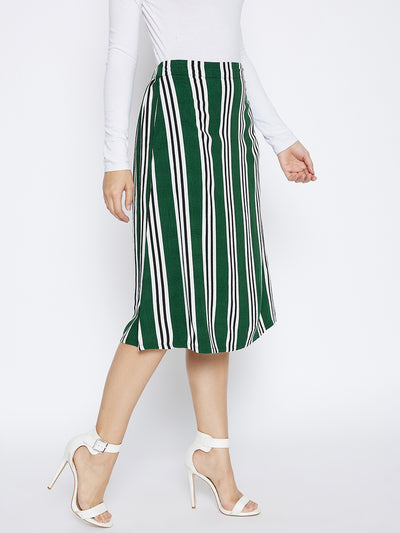 Green Striped Comfort Fit Skirt - Women Skirts