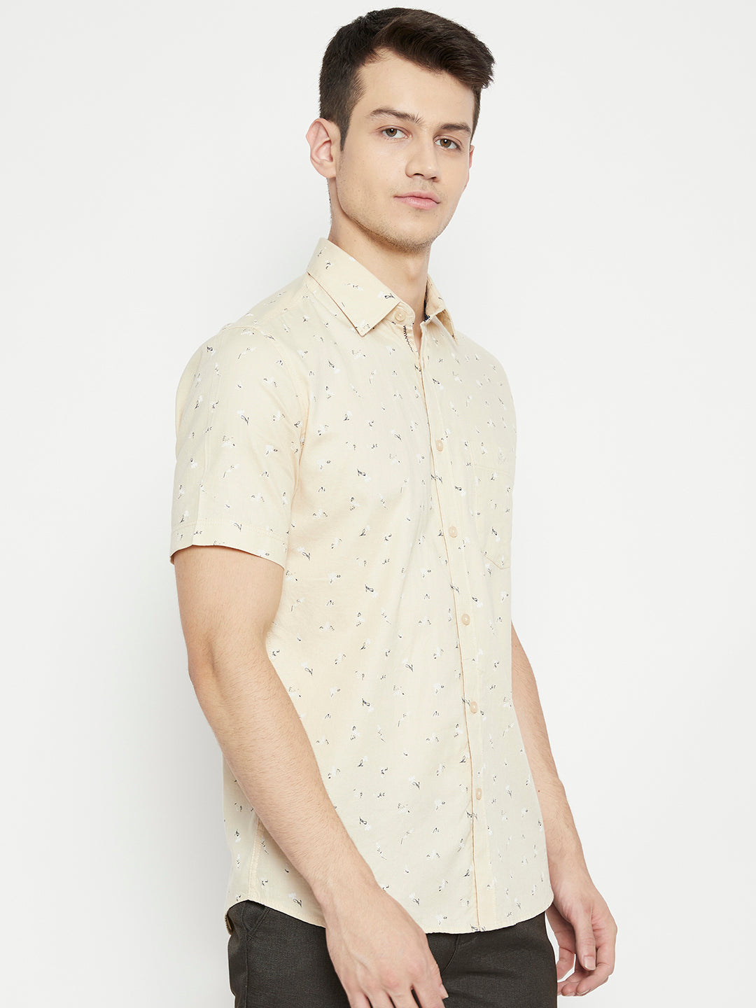 Cream Floral Printed Slim Fit shirt - Men Shirts