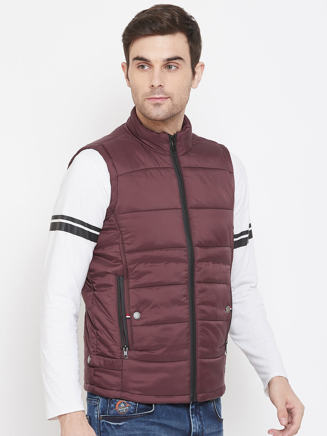 Maroon Solid Mandarin Collar Jackets-Mens Jacket-Crimsoune Club