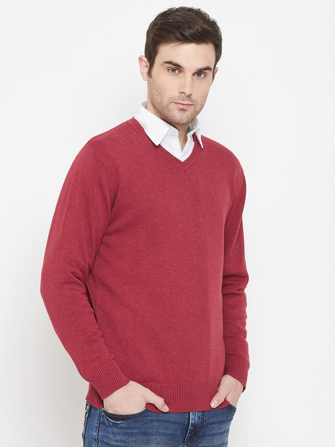 Red V-Neck Sweater - Men Sweaters