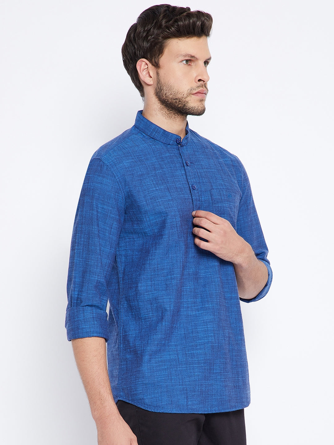 Blue Mandarin Kurta - Men Kurtas